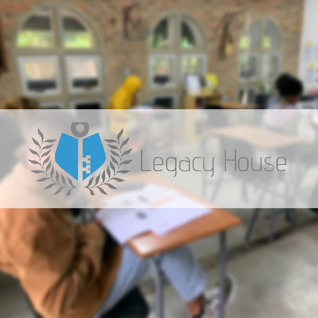 Legacy House logo over a classroom photograph